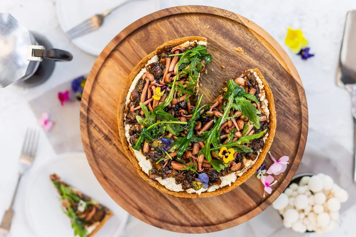 Mushroom and Ricotta Tart with Mannabrew-Pickled Shiitake